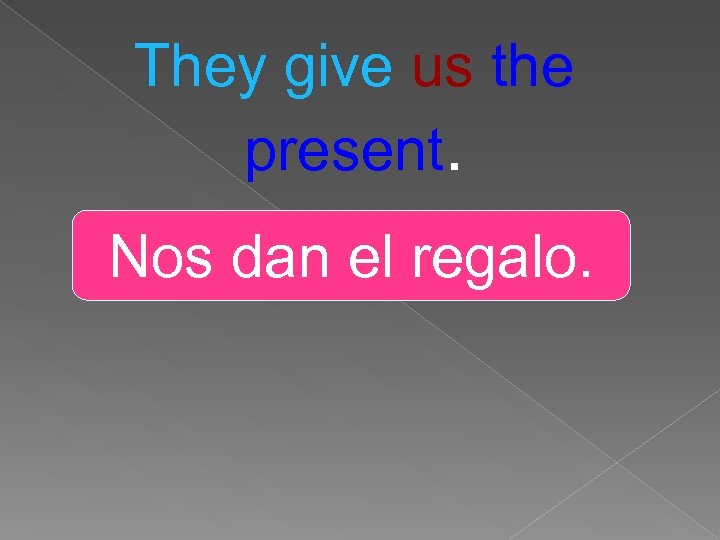 They give us the present. Nos dan el regalo. 