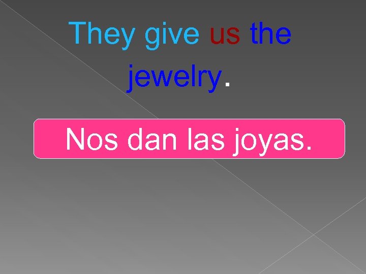 They give us the jewelry. Nos dan las joyas. 