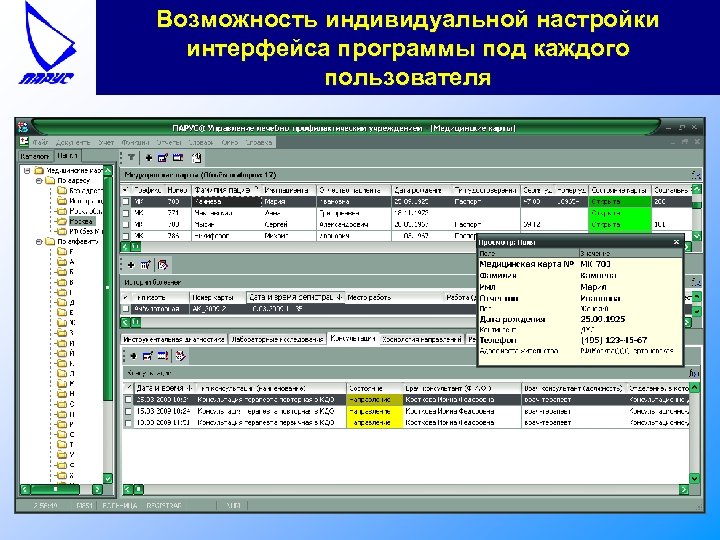 Возможность индивидуальной настройки интерфейса программы под каждого пользователя 