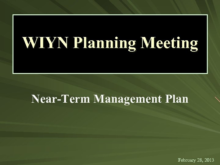 WIYN Planning Meeting Near-Term Management Plan February 28, 2013 