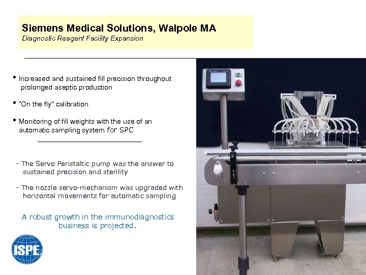 Siemens Medical Solutions, Walpole MA Diagnostic Reagent Facility Expansion • Increased and sustained fill