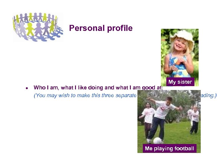 Personal profile My sister ● Who I am, what I like doing and what