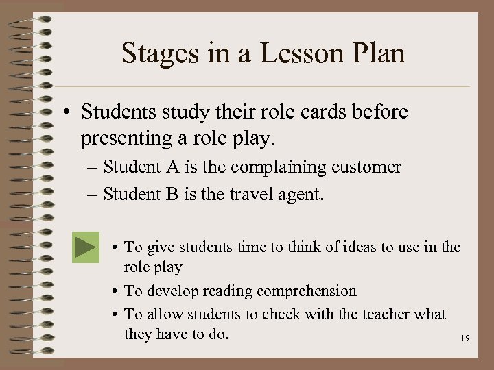 Stages in a Lesson Plan • Students study their role cards before presenting a