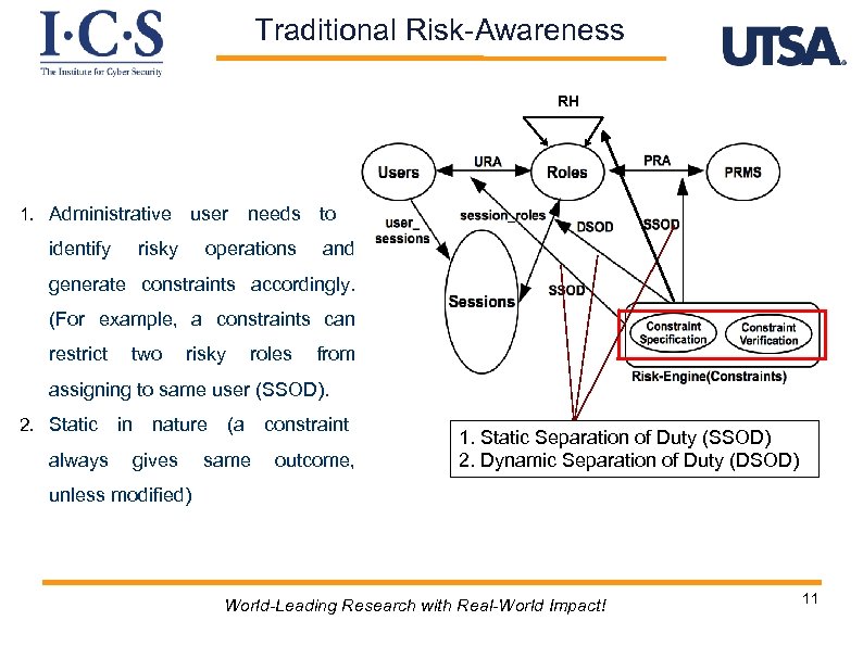 Traditional Risk-Awareness RH 1. Administrative identify user needs to risky operations and generate constraints