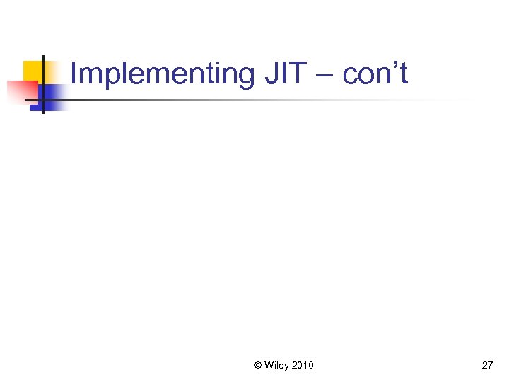 Implementing JIT – con’t © Wiley 2010 27 