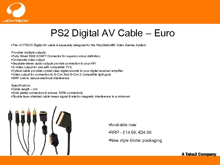 PS 2 Digital AV Cable – Euro • The JOYTECH Digital AV cable is