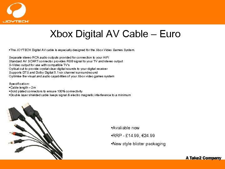 Xbox Digital AV Cable – Euro • The JOYTECH Digital AV cable is especially
