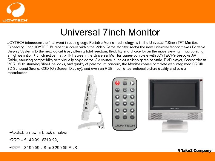 Universal 7 inch Monitor JOYTECH introduces the final word in cutting edge Portable Monitor