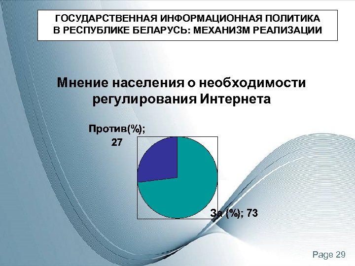 ГОСУДАРСТВЕННАЯ ИНФОРМАЦИОННАЯ ПОЛИТИКА В РЕСПУБЛИКЕ БЕЛАРУСЬ: МЕХАНИЗМ РЕАЛИЗАЦИИ Мнение населения о необходимости регулирования Интернета