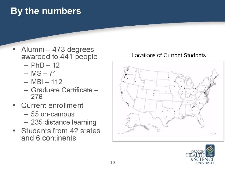 By the numbers • Alumni – 473 degrees awarded to 441 people – –