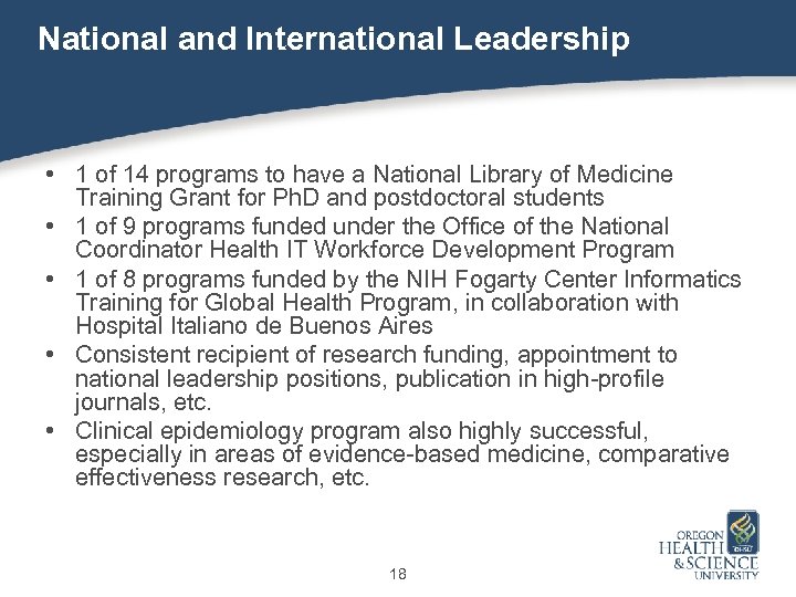 National and International Leadership • 1 of 14 programs to have a National Library