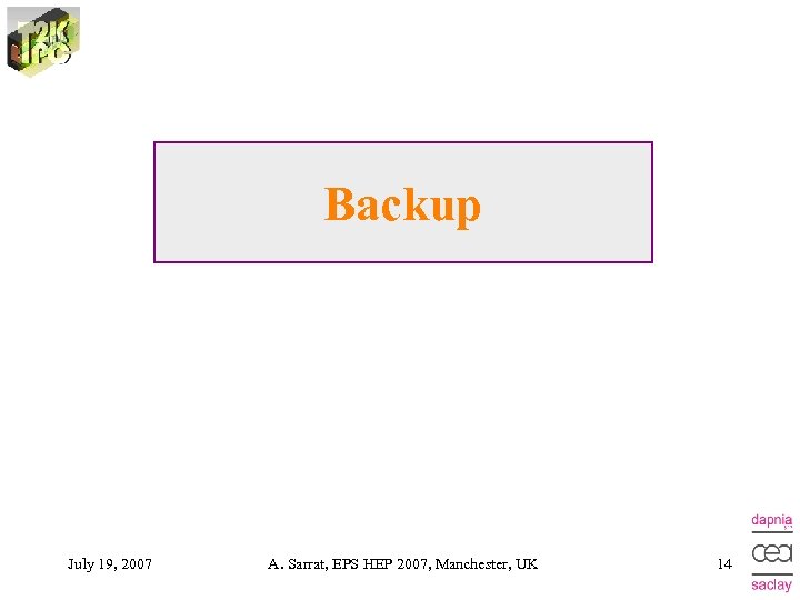 Backup July 19, 2007 A. Sarrat, EPS HEP 2007, Manchester, UK 14 