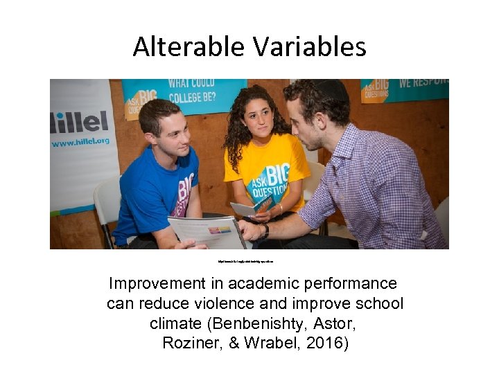 Alterable Variables http: //www. hillel. org/jewish/ask big questions Improvement in academic performance can reduce
