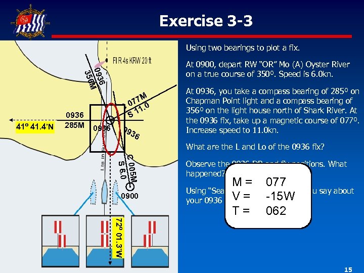 Exercise 3 -3 Using two bearings to plot a fix. 6 093 M 356