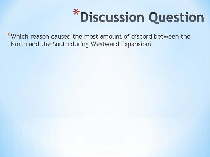 * *Which reason caused the most amount of discord between the North and the