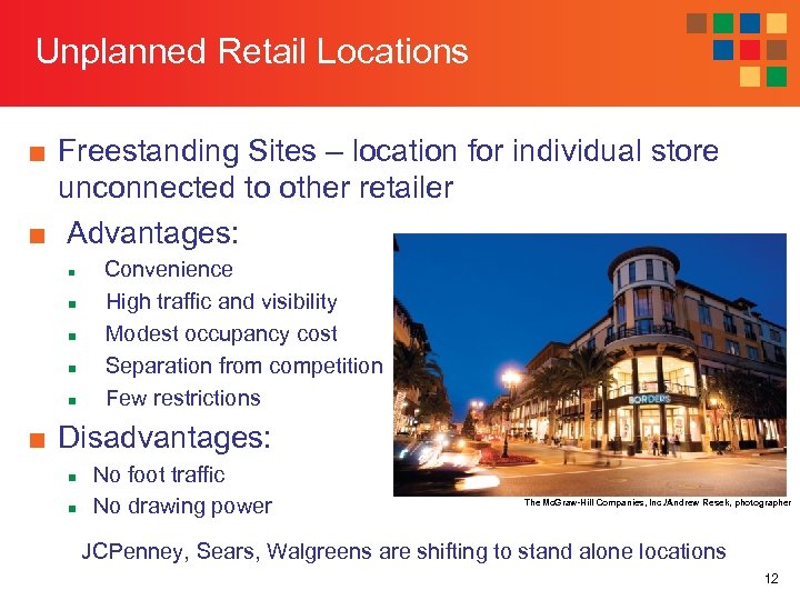 Unplanned Retail Locations ■ Freestanding Sites – location for individual store unconnected to other