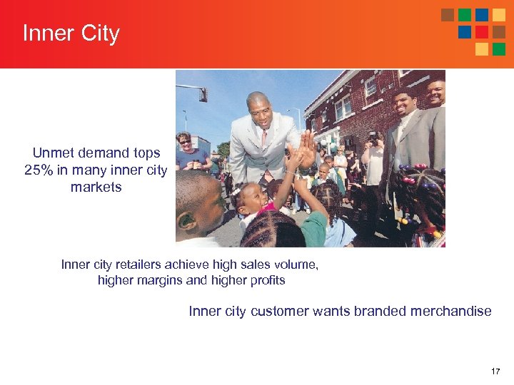 Inner City Unmet demand tops 25% in many inner city markets Inner city retailers