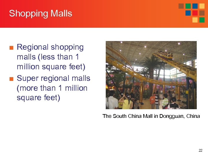 Shopping Malls ■ Regional shopping malls (less than 1 million square feet) ■ Super