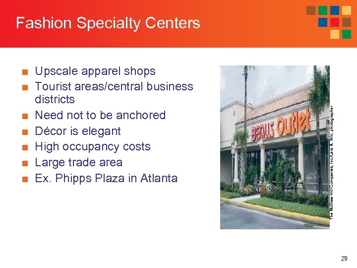 ■ Upscale apparel shops ■ Tourist areas/central business districts ■ Need not to be