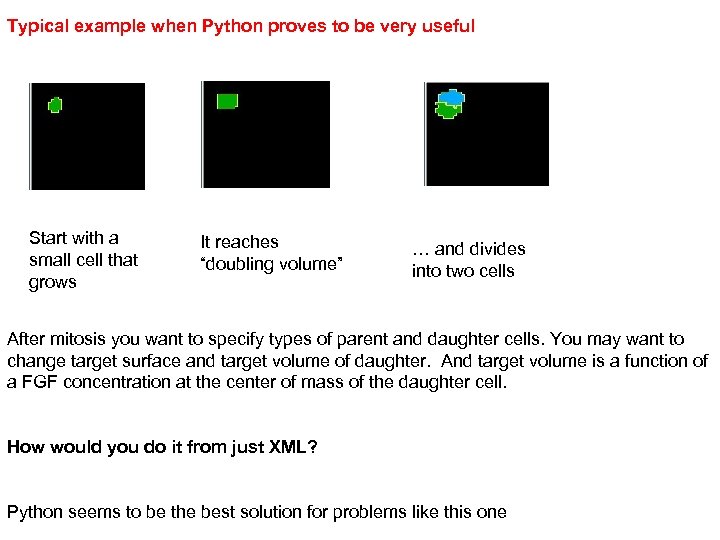 Typical example when Python proves to be very useful Start with a small cell