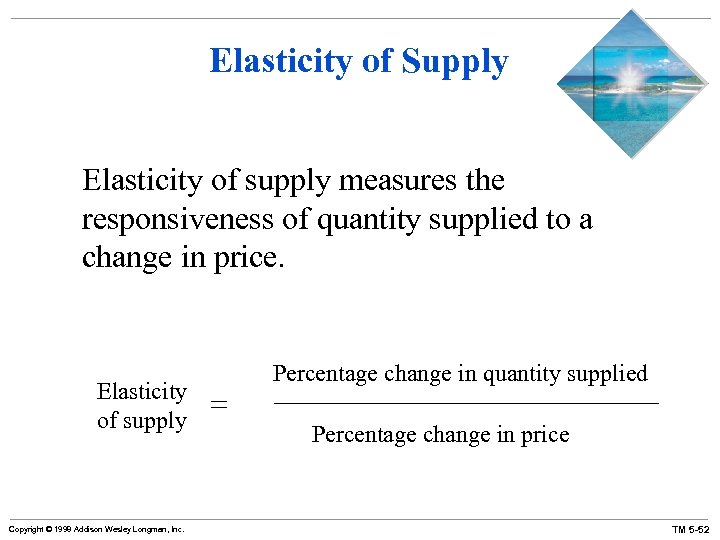 Elasticity of Supply Elasticity of supply measures the responsiveness of quantity supplied to a