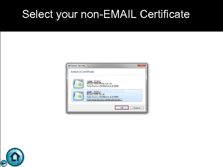 Select your non-EMAIL Certificate 