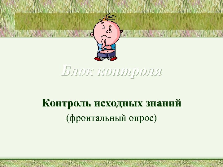 Блок контроля Контроль исходных знаний (фронтальный опрос) 