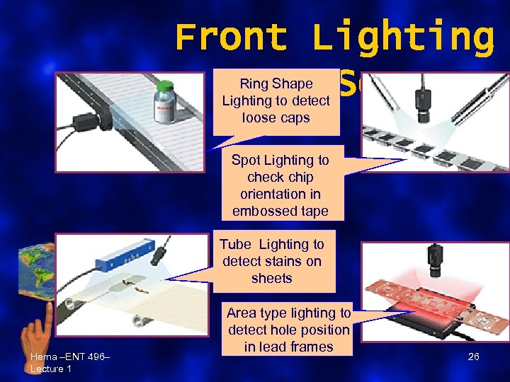 Front Lighting Sources Ring Shape Lighting to detect loose caps Spot Lighting to check