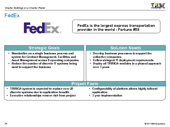 Smarter Buildings on a Smarter Planet Fed. Ex is the largest express transportation provider