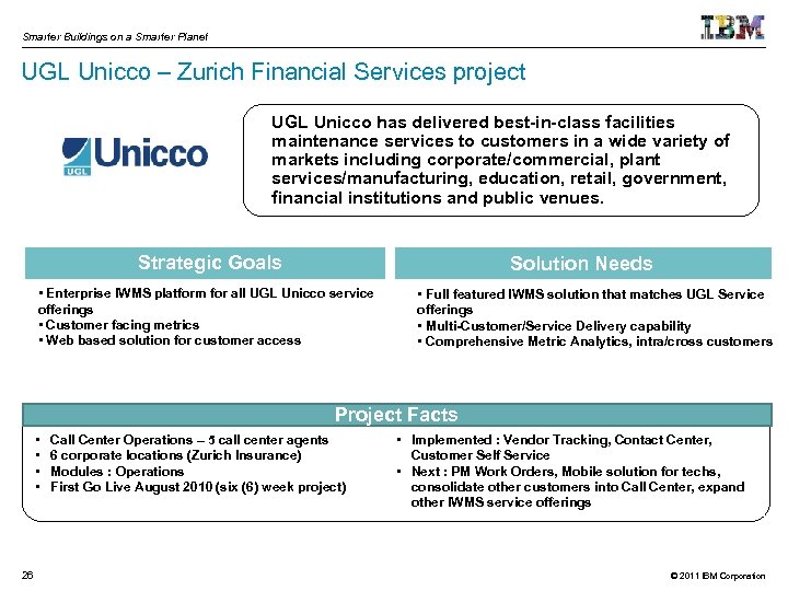 Smarter Buildings on a Smarter Planet UGL Unicco – Zurich Financial Services project UGL