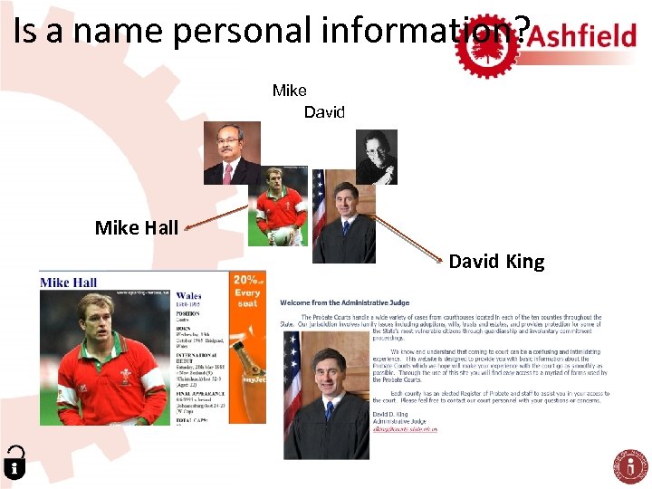 Is a name personal information? Mike David Mike Hall David King 