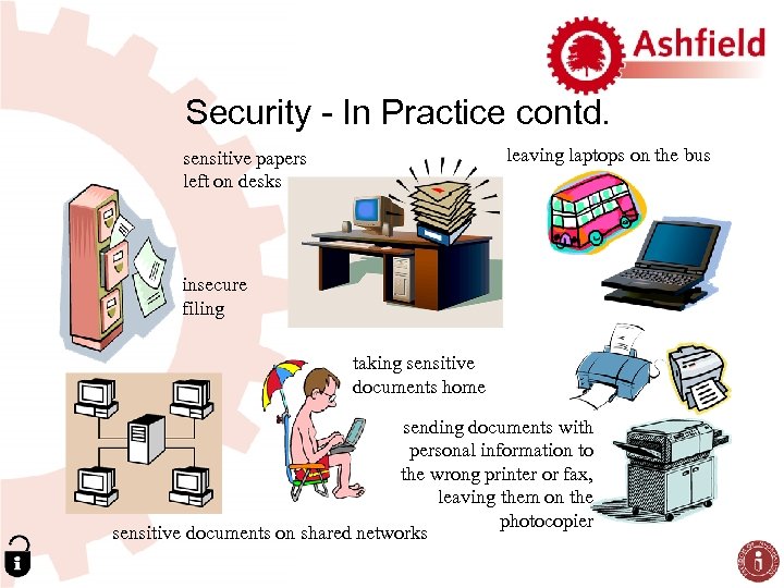 Security - In Practice contd. leaving laptops on the bus sensitive papers left on