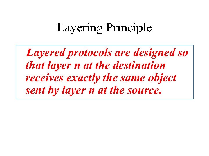 Layering Principle Layered protocols are designed so that layer n at the destination receives