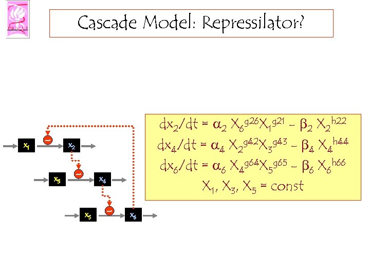 Cascade Model: Repressilator? x 1 - dx 2/dt = a 2 X 6 g