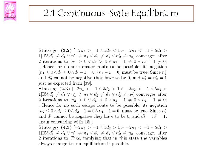 2. 1 Continuous-State Equilibrium 