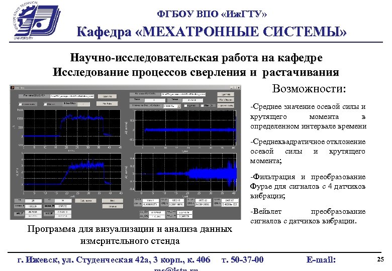 ФГБОУ ВПО «Иж. ГТУ» Кафедра «МЕХАТРОННЫЕ СИСТЕМЫ» Научно-исследовательская работа на кафедре Исследование процессов сверления