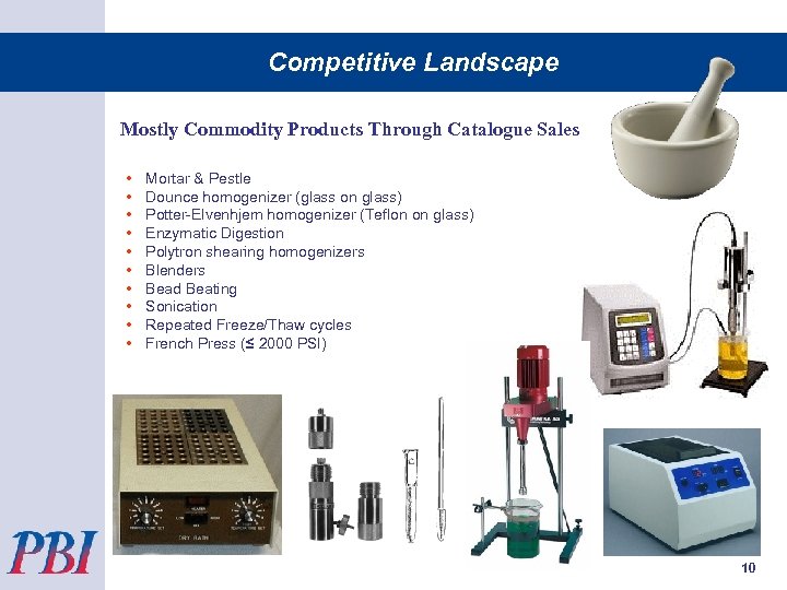 Competitive Landscape Mostly Commodity Products Through Catalogue Sales • • • Mortar & Pestle