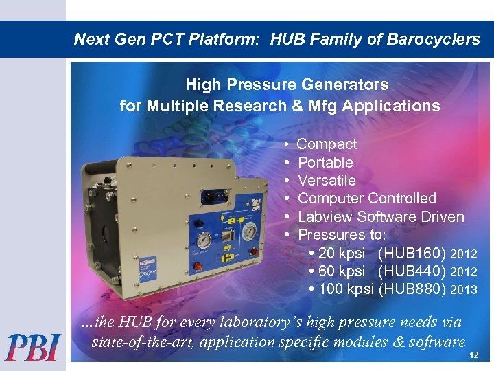 Next Gen PCT Platform: HUB Family of Barocyclers High Pressure Generators for Multiple Research