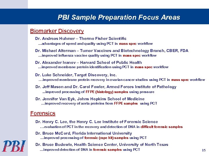 PBI Sample Preparation Focus Areas Biomarker Discovery Dr. Andreas Huhmer – Thermo Fisher Scientific