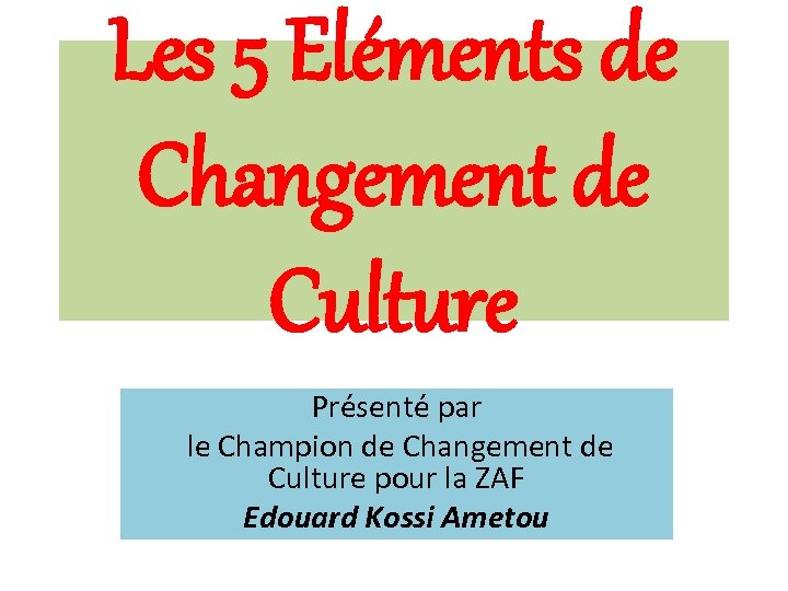 Les 5 Eléments de Changement de Culture Présenté par le Champion de Changement de