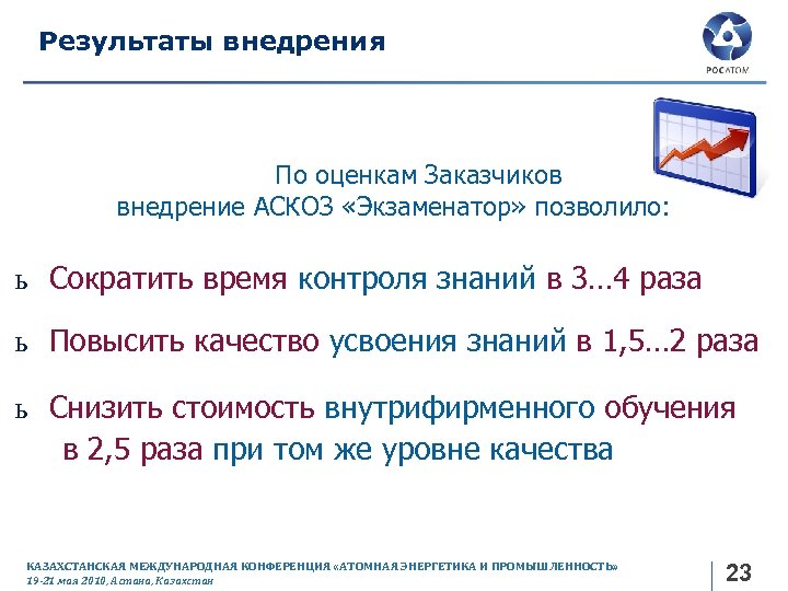 Результаты внедрения По оценкам Заказчиков внедрение АСКОЗ «Экзаменатор» позволило: ь Сократить время контроля знаний