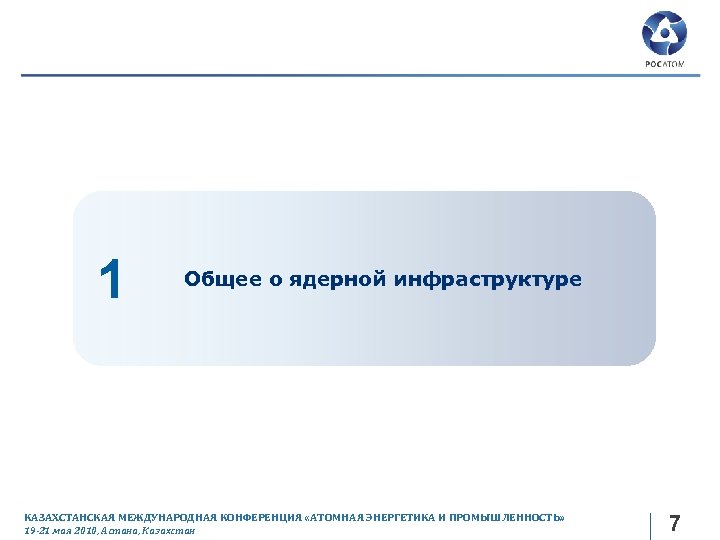 1 Общее о ядерной инфраструктуре КАЗАХСТАНСКАЯ МЕЖДУНАРОДНАЯ КОНФЕРЕНЦИЯ «АТОМНАЯ ЭНЕРГЕТИКА И ПРОМЫШЛЕННОСТЬ» 19 -21