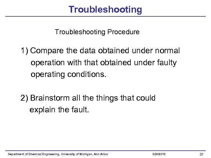 Troubleshooting Procedure 1) Compare the data obtained under normal operation with that obtained under