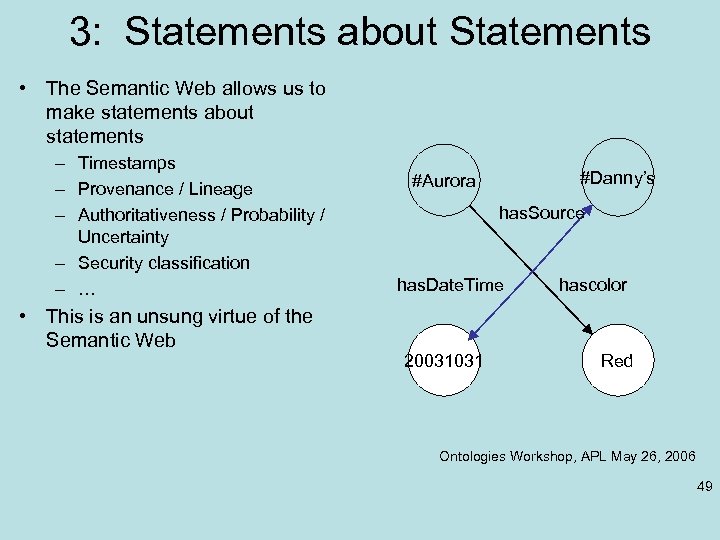 3: Statements about Statements • The Semantic Web allows us to make statements about