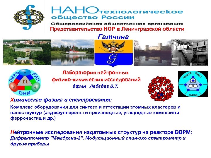  Представительство НОР в Ленинградской области Гатчина Лаборатория нейтронных физико-химических исследований дфмн Лебедев В.