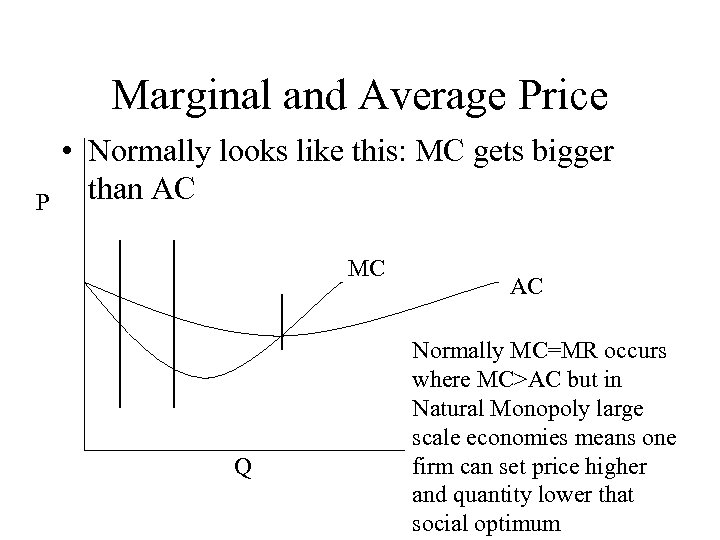 Marginal and Average Price P • Normally looks like this: MC gets bigger than