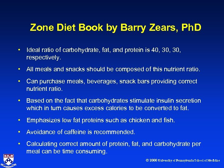 Zone Diet Book by Barry Zears, Ph. D • Ideal ratio of carbohydrate, fat,