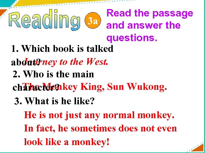 Read the passage 3 a and answer the questions. 1. Which book is talked