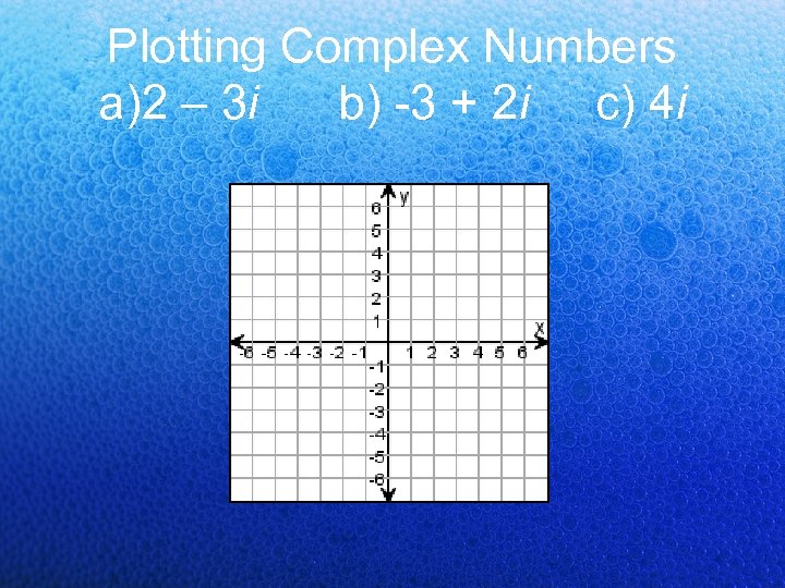 Plotting Complex Numbers a)2 – 3 i b) -3 + 2 i c) 4