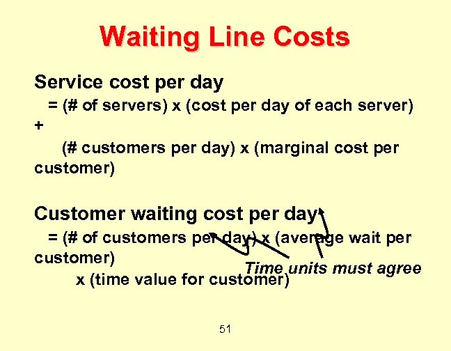 Waiting Line Costs Service cost per day = (# of servers) x (cost per